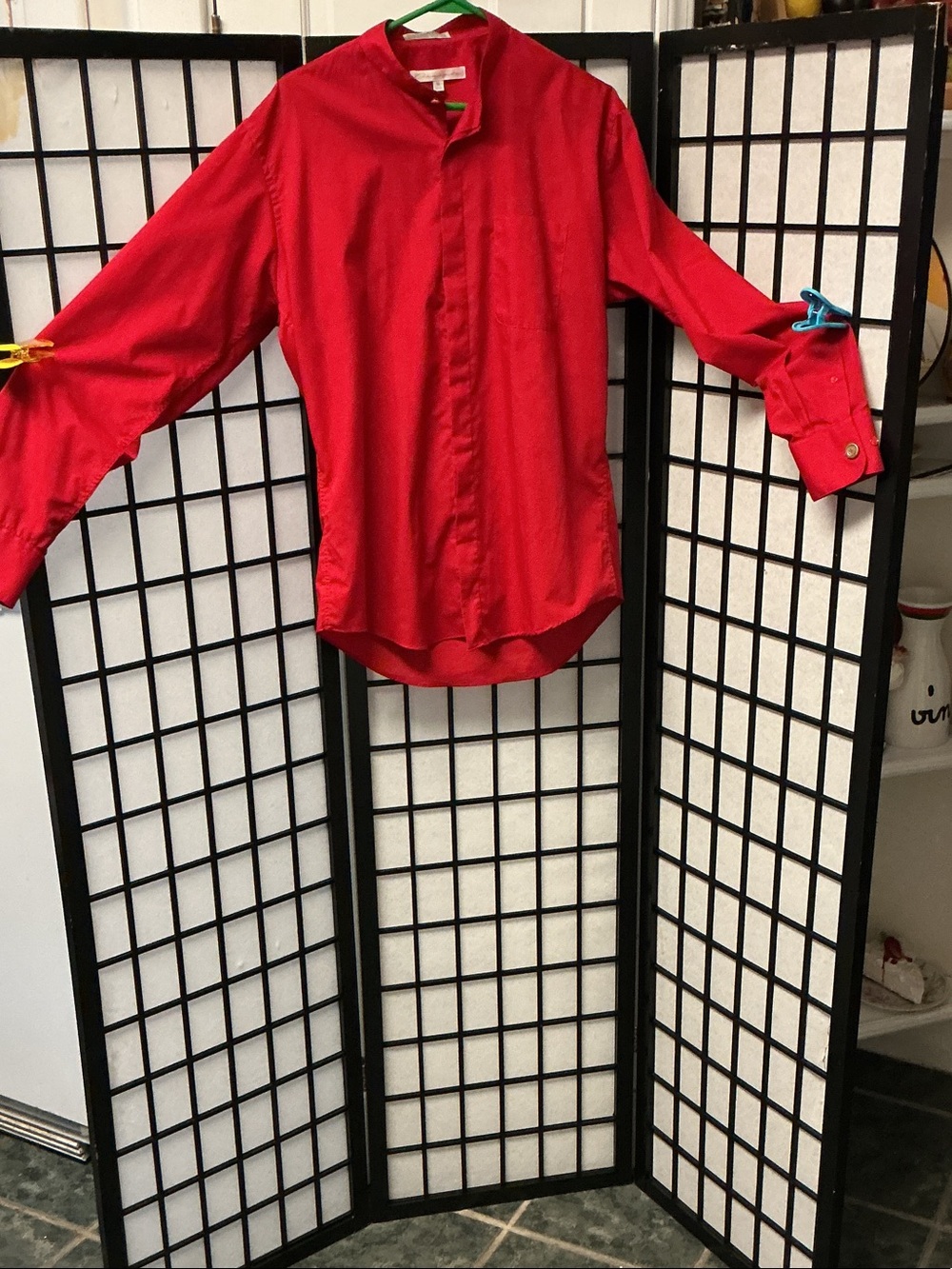 Men's Mandarin-Collar Red Dress Shirt - Modern Long Sleeve